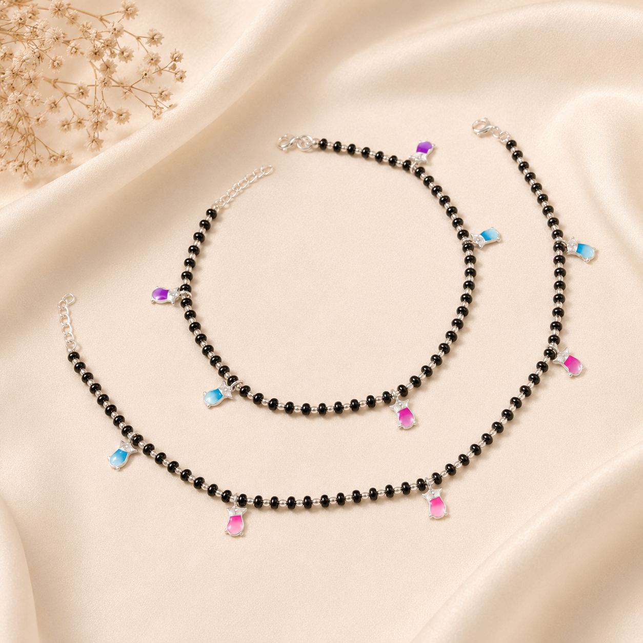 Prisha Color Drop Silver Anklets