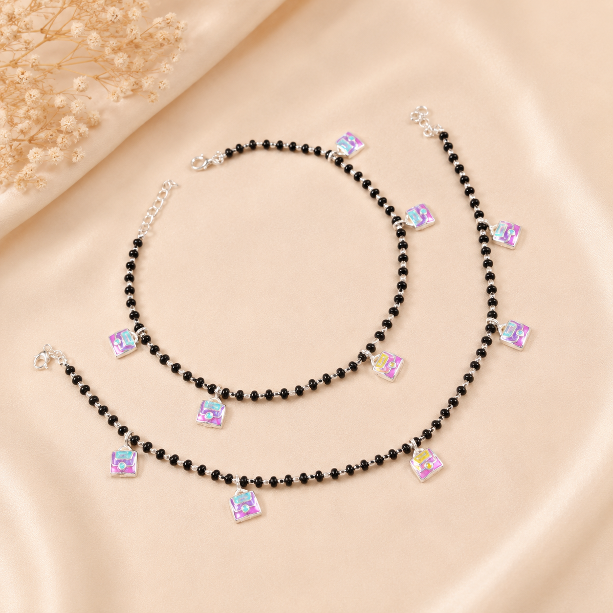 Ira Enamel Silver Anklets