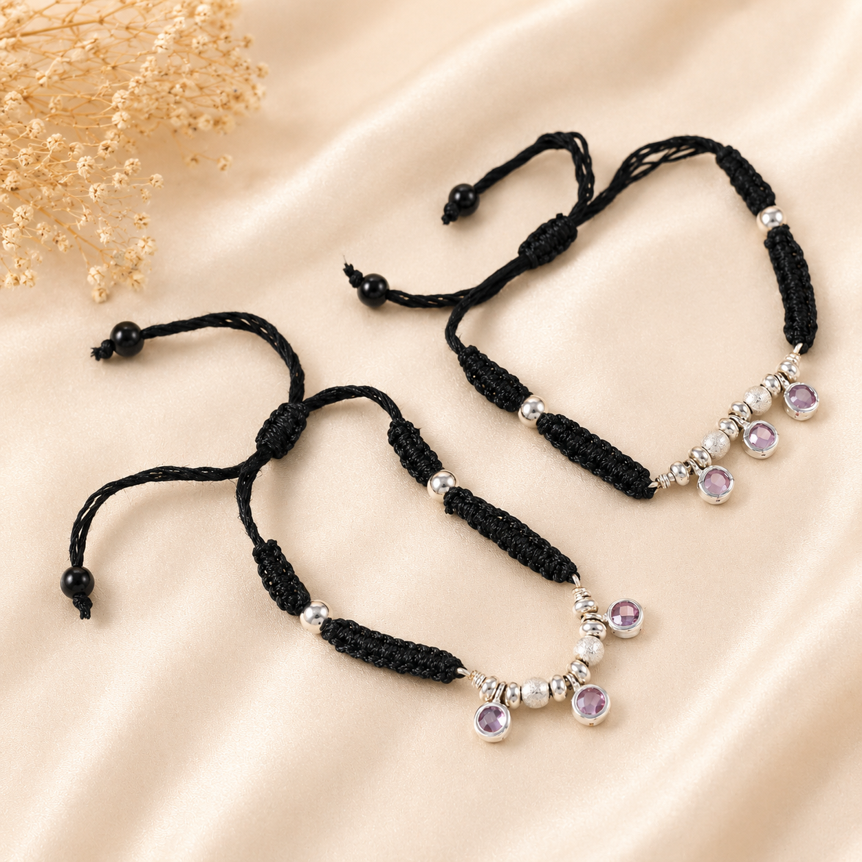 Seema Purple Aura Silver Anklets