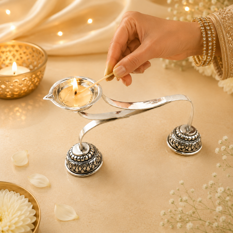 Virakshi Antique Silver Diya
