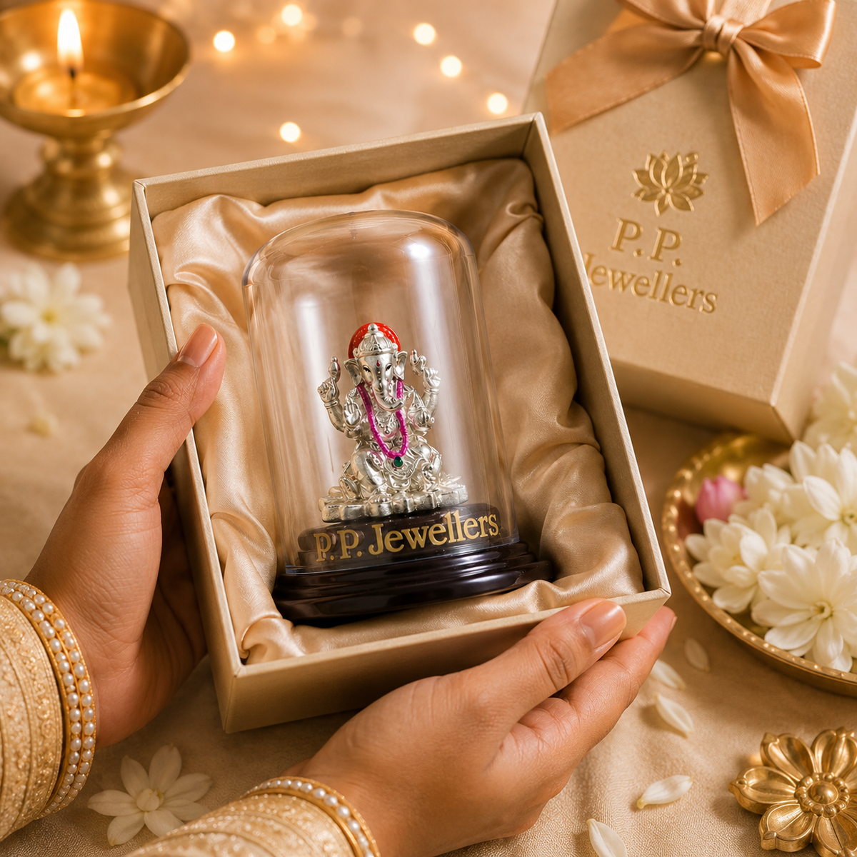 Pushp Archana Silver Ganesh Idol