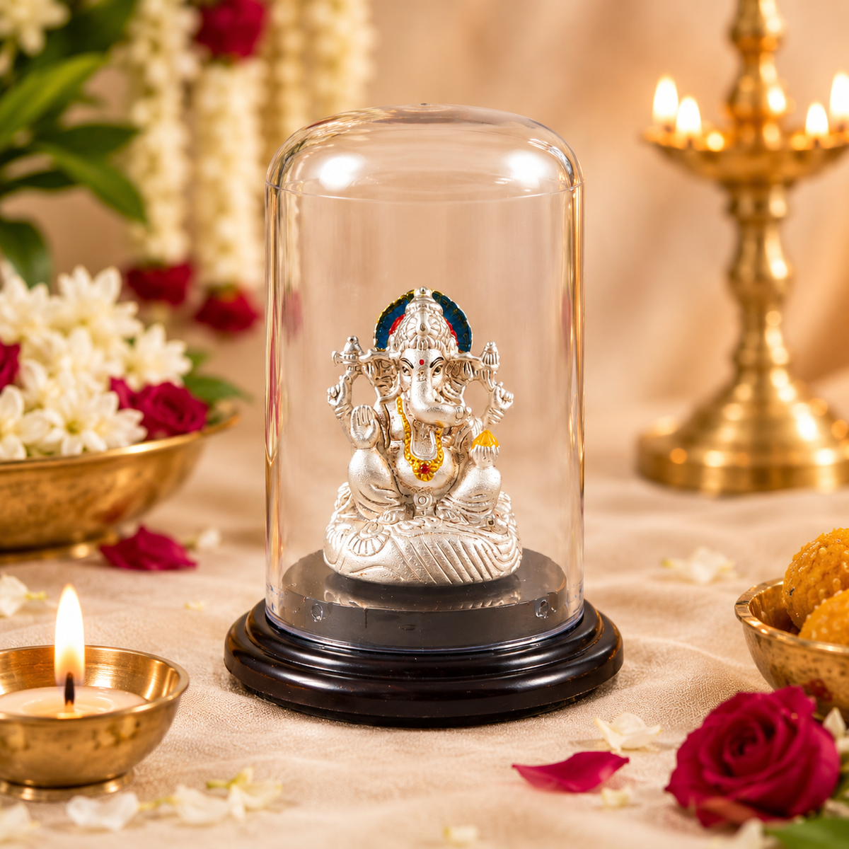 Pratham Pujya Glass Silver Idol