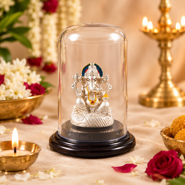 Pratham Pujya Glass Silver Idol