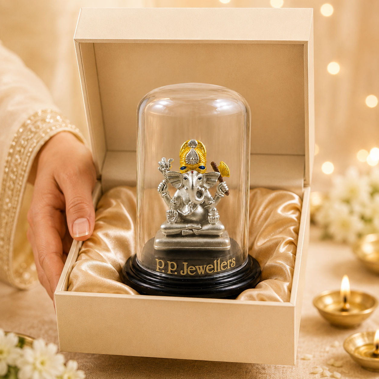Suvarna Mukut Ganesha Silver Idol