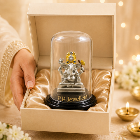 Suvarna Mukut Ganesha Silver Idol