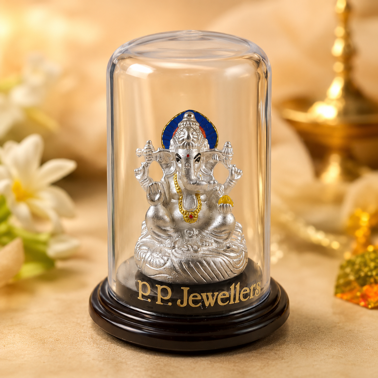 Blue Crown Aashirwad Ganesha Silver Idol