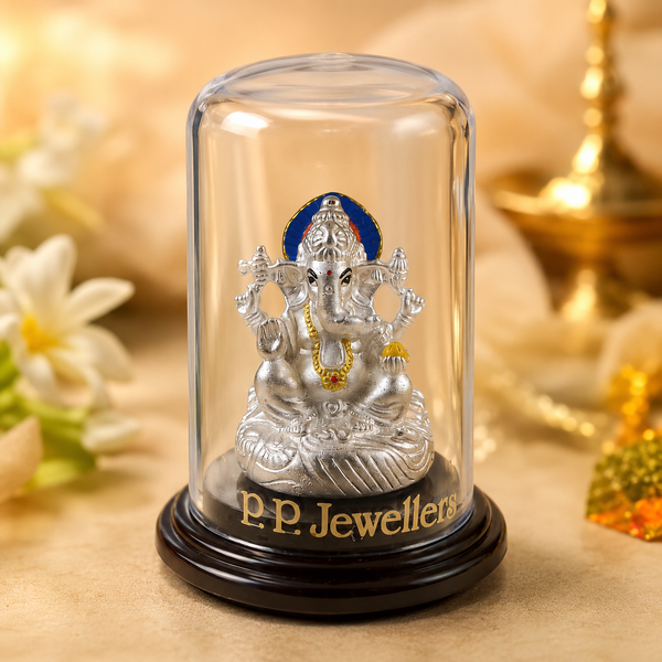 Blue Crown Aashirwad Ganesha Silver Idol