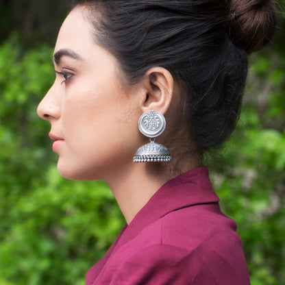 Zara Tribal Silver Earrings With Chitari Work