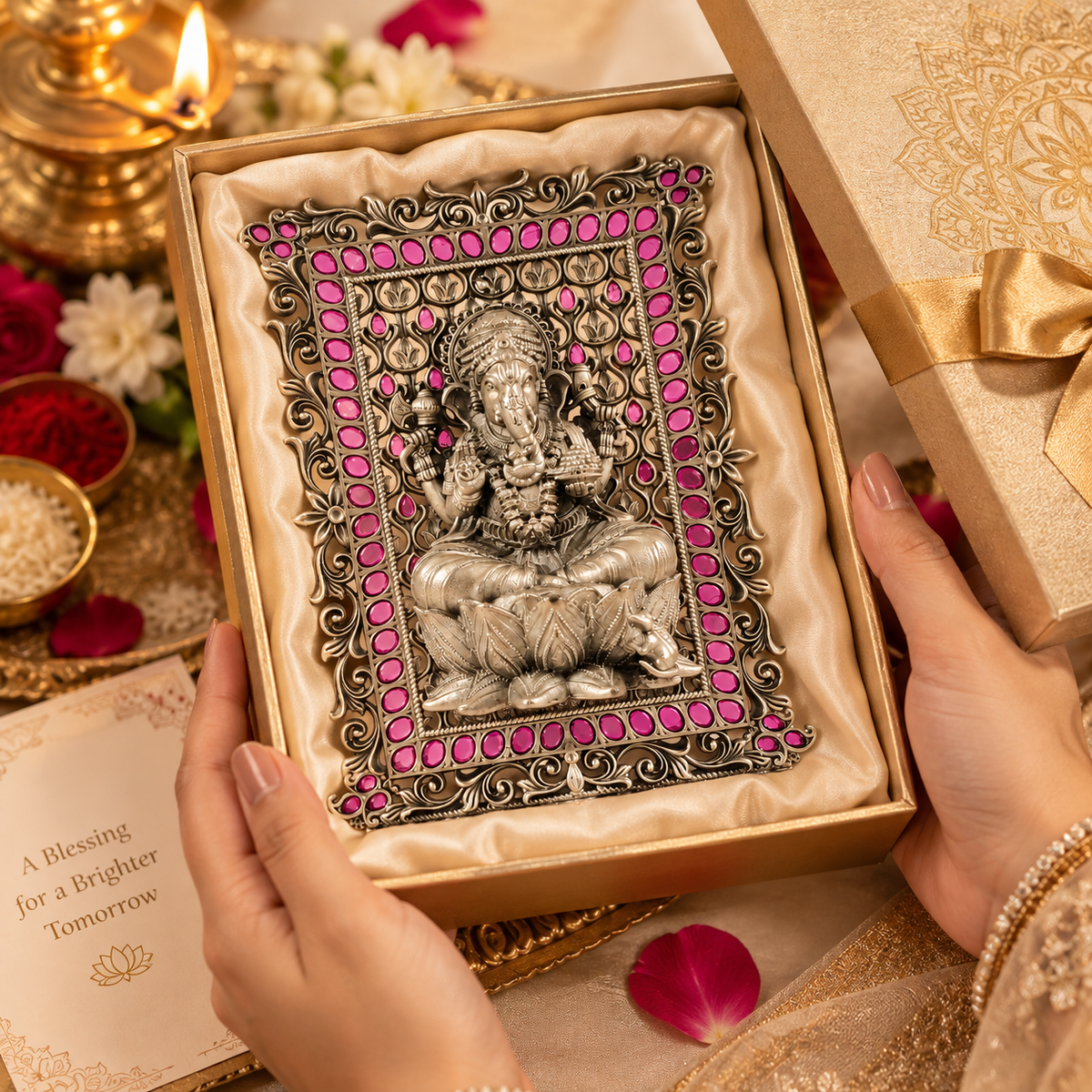 Ruby Aura Ganesh Silver Idol