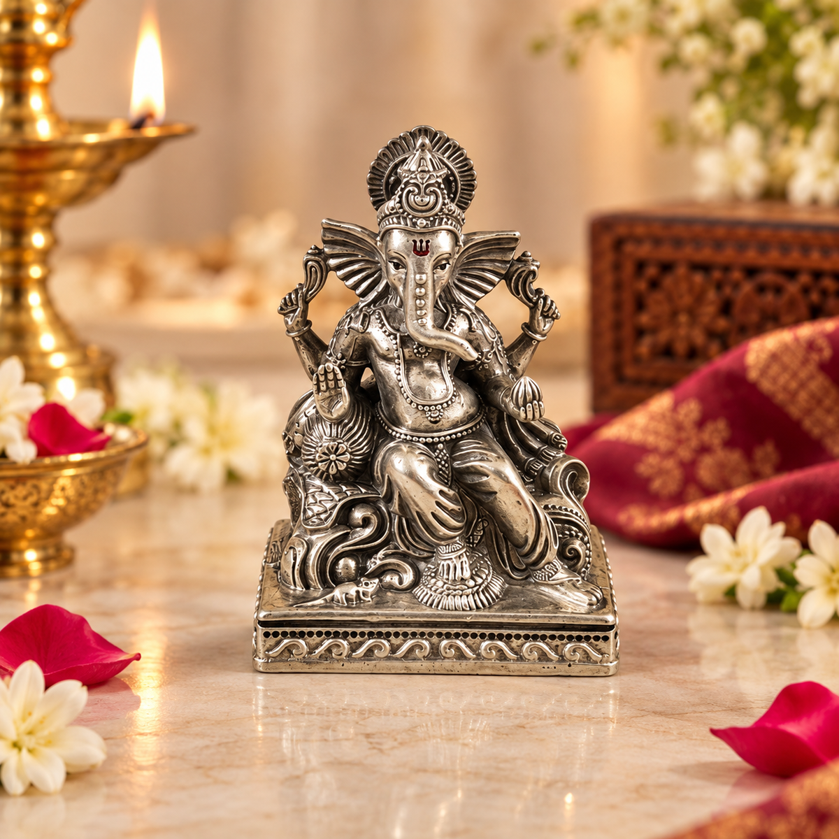 Heritage Throne Ganesha Silver Idol