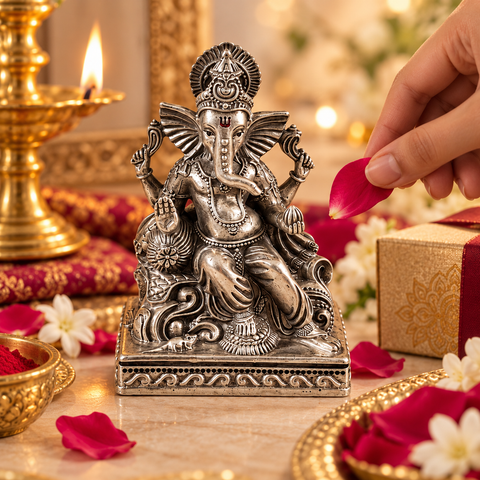 Heritage Throne Ganesha Silver Idol