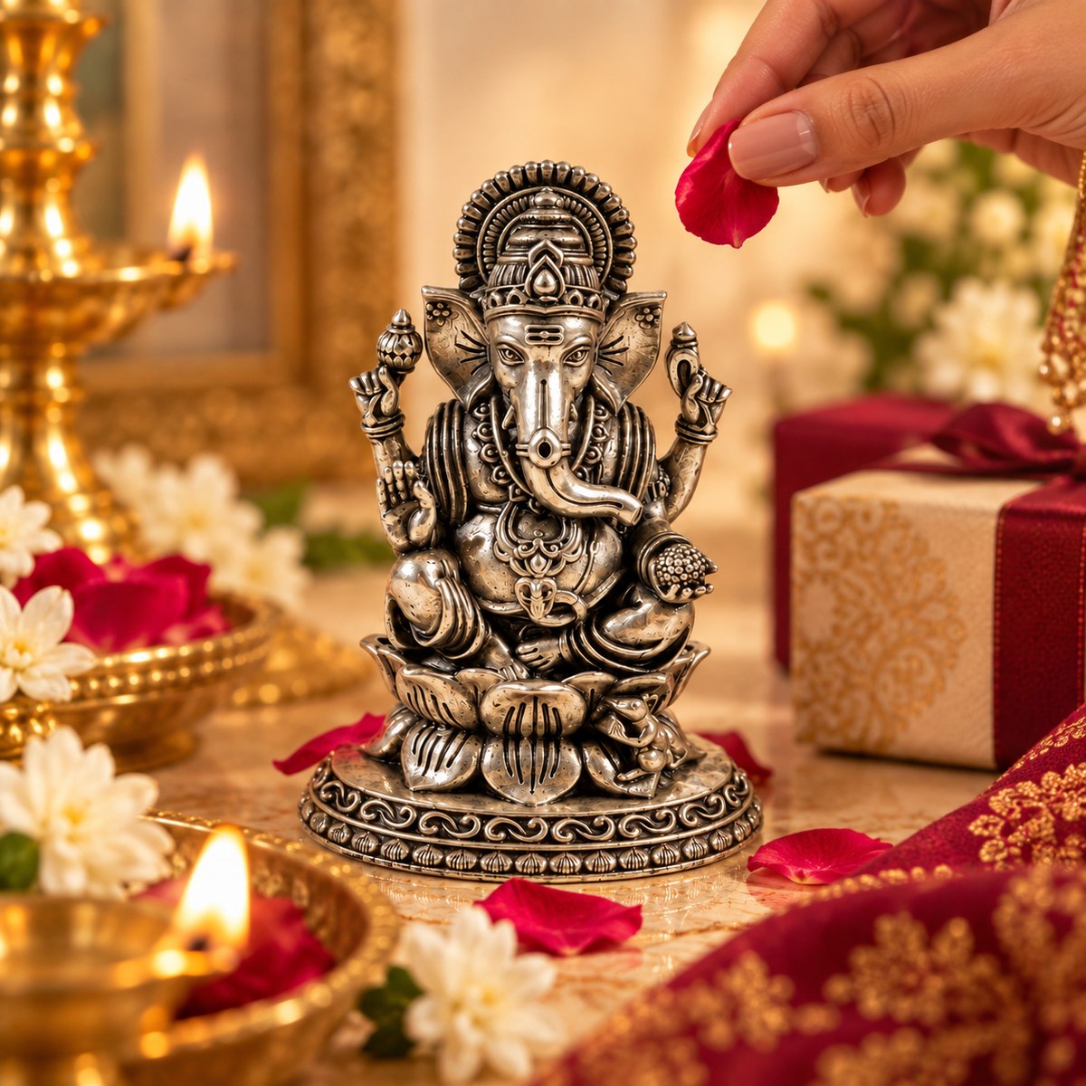 Siddhi Vinayak Lotus Silver Idol