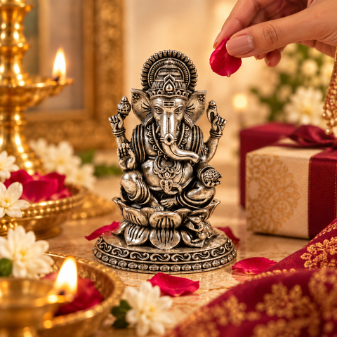 Siddhi Vinayak Lotus Silver Idol