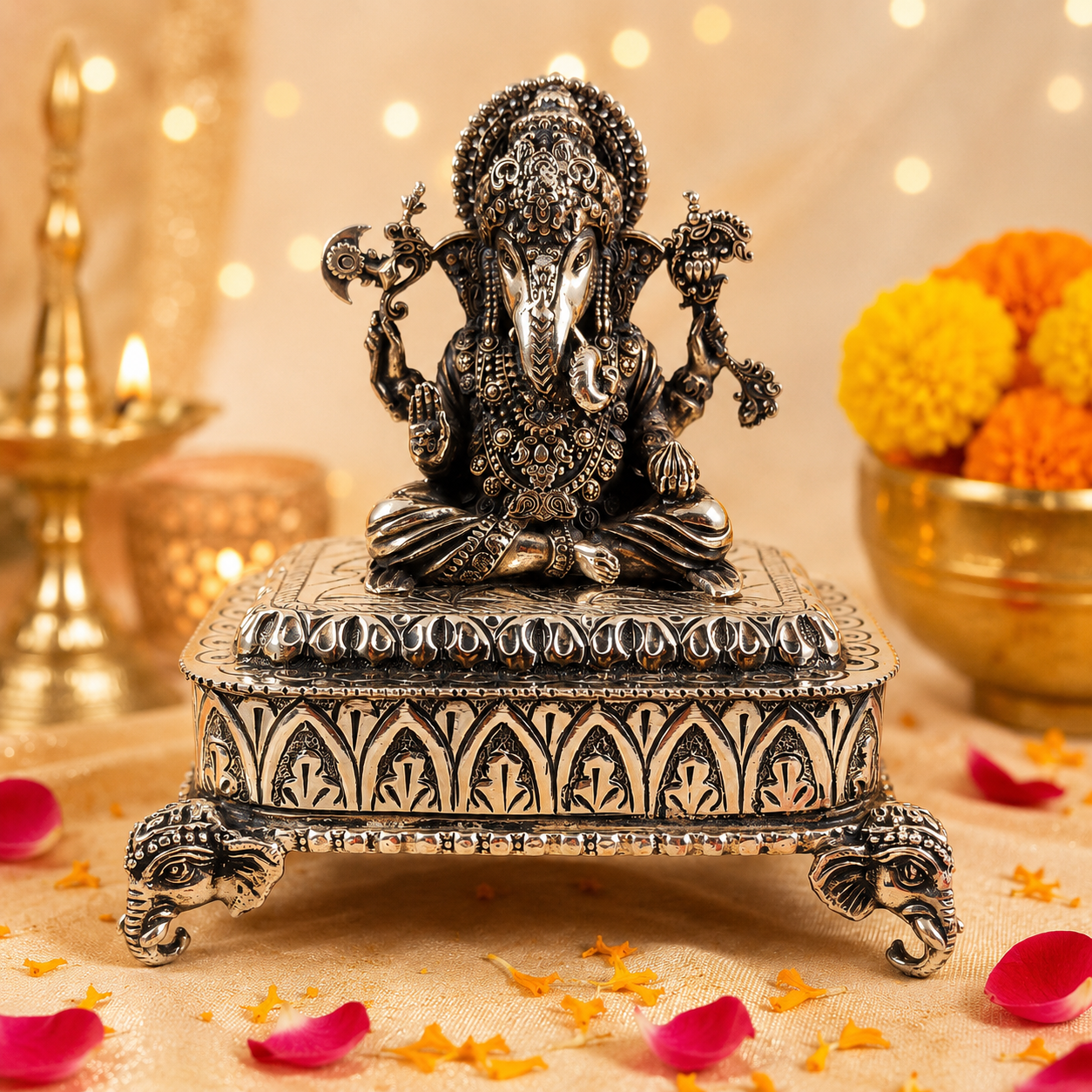 Vighnaharta Antique Ganesha Silver Idol