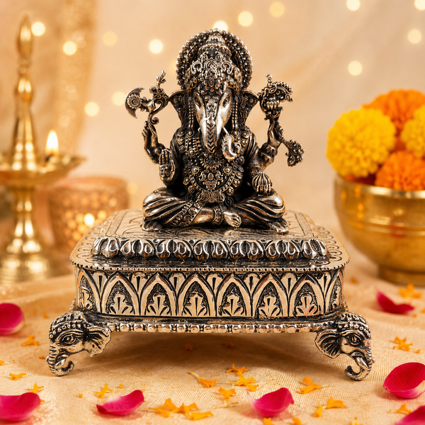 Vighnaharta Antique Ganesha Silver Idol
