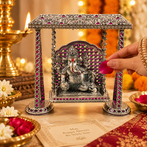 Rajwadi Ganesh Jhula Silver Idol
