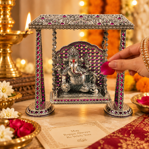 Rajwadi Ganesh Jhula Silver Idol