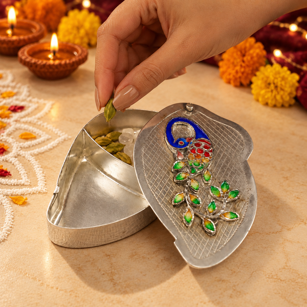 Classy Peacock Silver Multipurpose Box