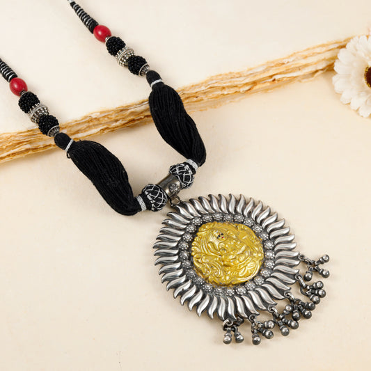 Nimisha Deity Motif Thread Silver Necklace