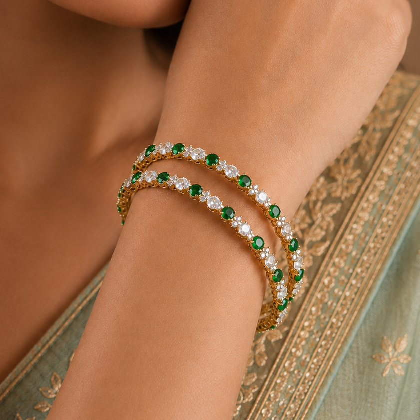 Sharvika Emerald Diamond Bangles