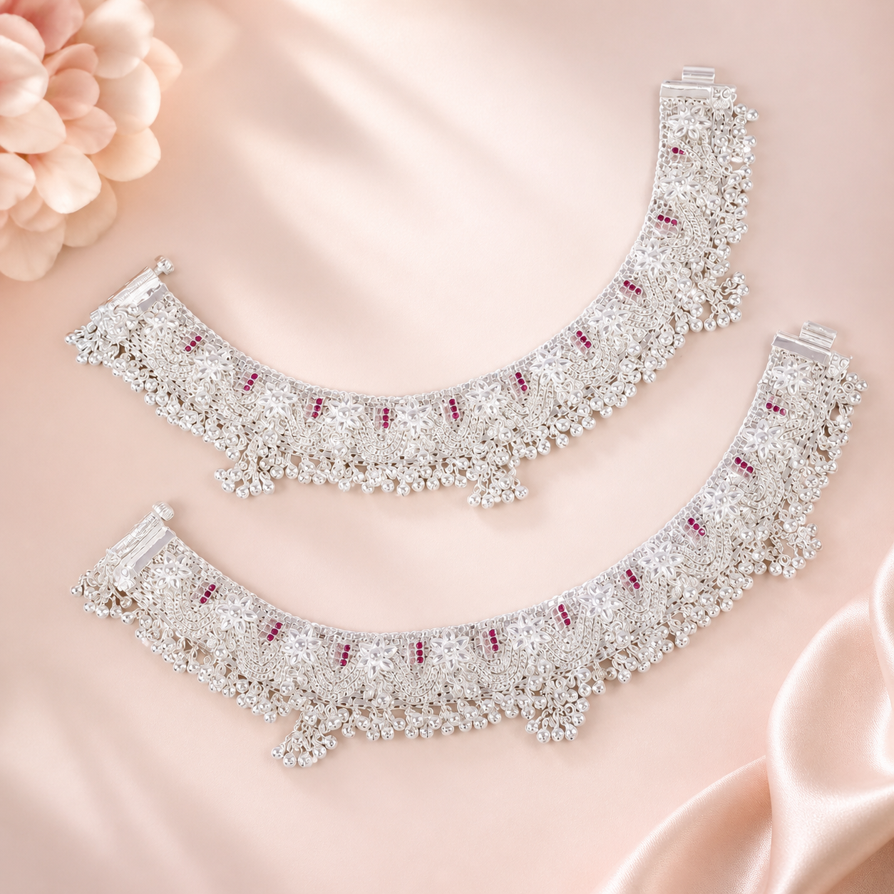 Ananya Delicate Jaal Silver Anklets