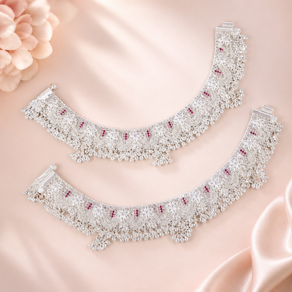 Ananya Delicate Jaal Silver Anklets