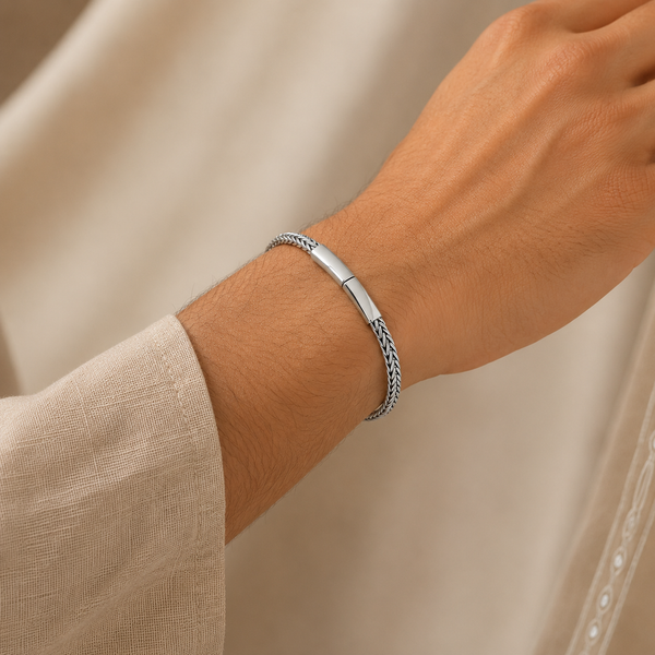 Regal Weave Silver Bracelet For Him