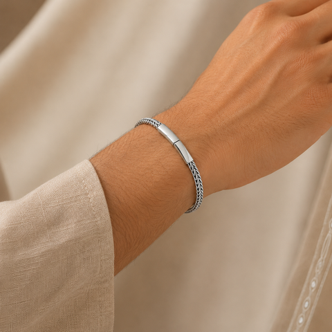 Regal Weave Silver Bracelet For Him