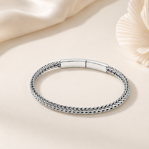 Regal Weave Silver Bracelet For Him