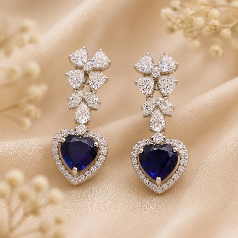 Lavanya Velour Heart Blue Earrings