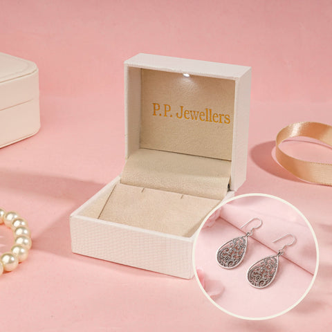 PPJ Trust Box + Filigree Floral Style Silver Earrings