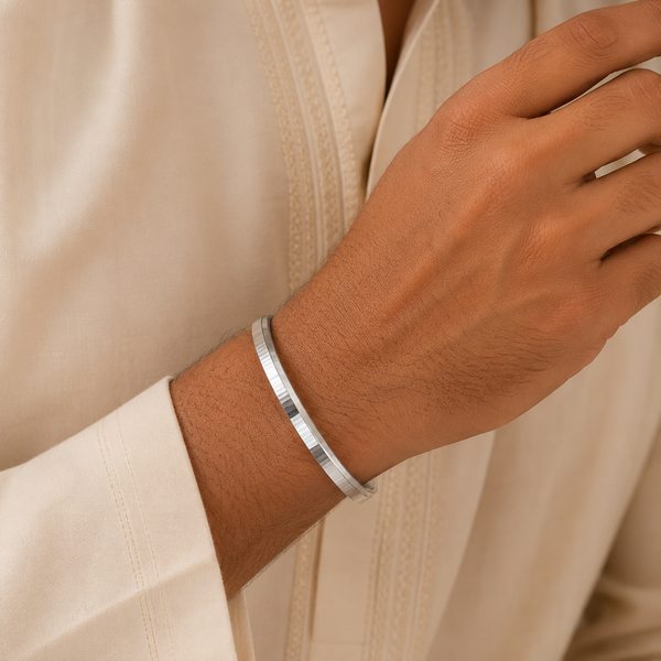 Kunal Reflective Line Silver Kada For Him