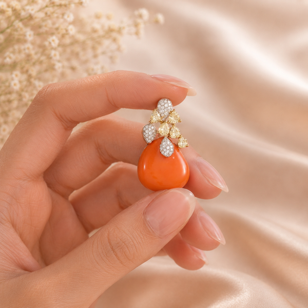 Golden Petal Coral Diamond Pendant