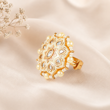 Kiyara Kundan Pearl Bloom Silver Ring