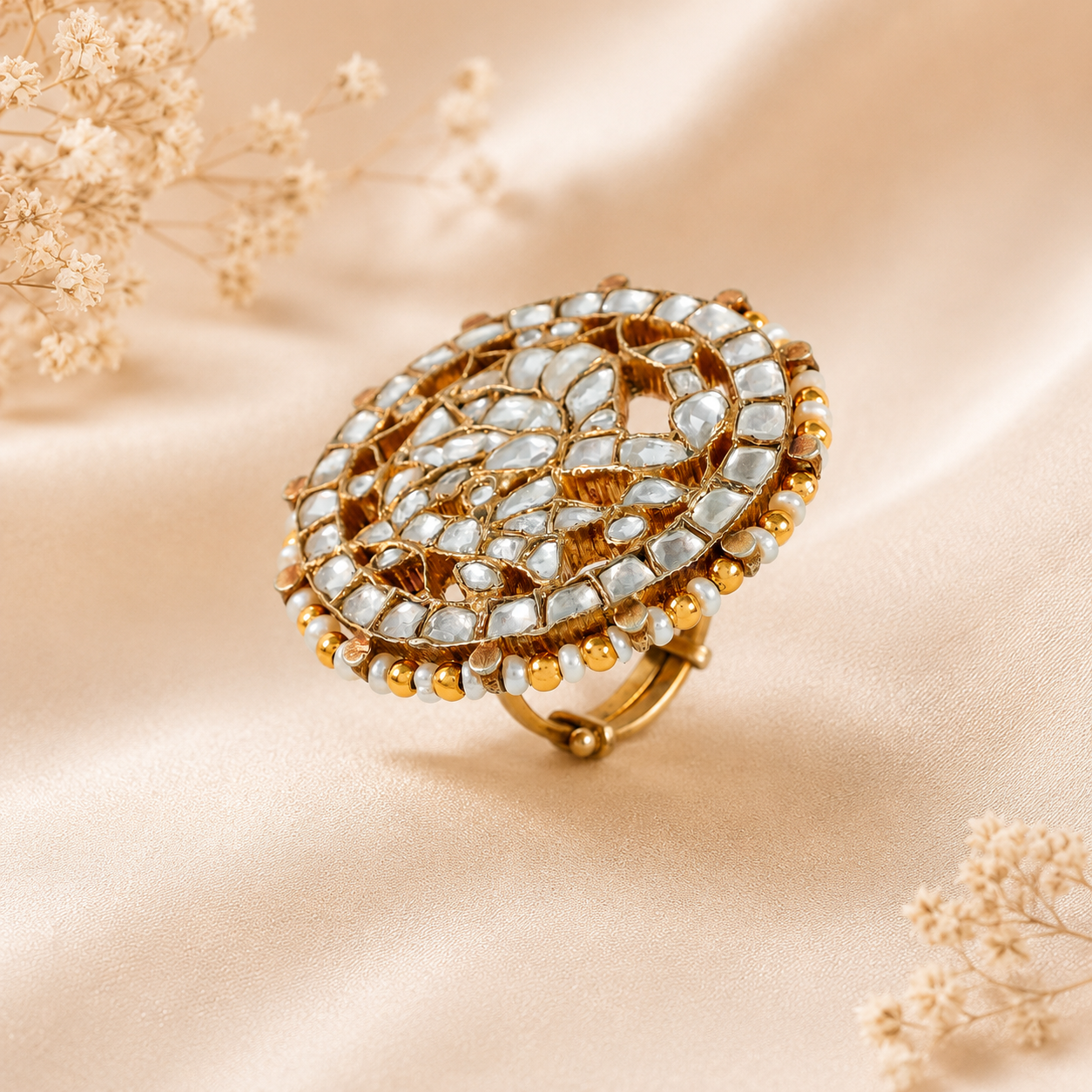 Saira Pearl Regal Flower Silver Ring