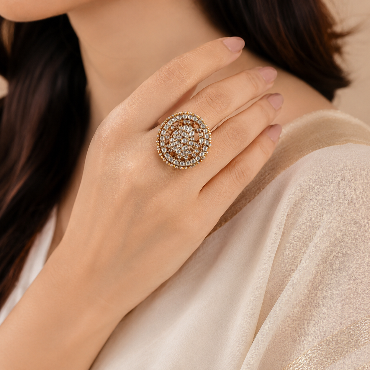 Saira Pearl Regal Flower Silver Ring