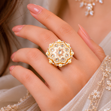 Kiyara Kundan Pearl Bloom Silver Ring