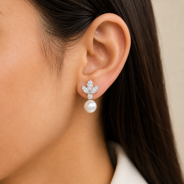 Meera Elegance Leaf Pearl Earrings