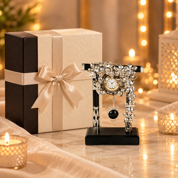 Royal Floral Pendulum  Silver Table Clock