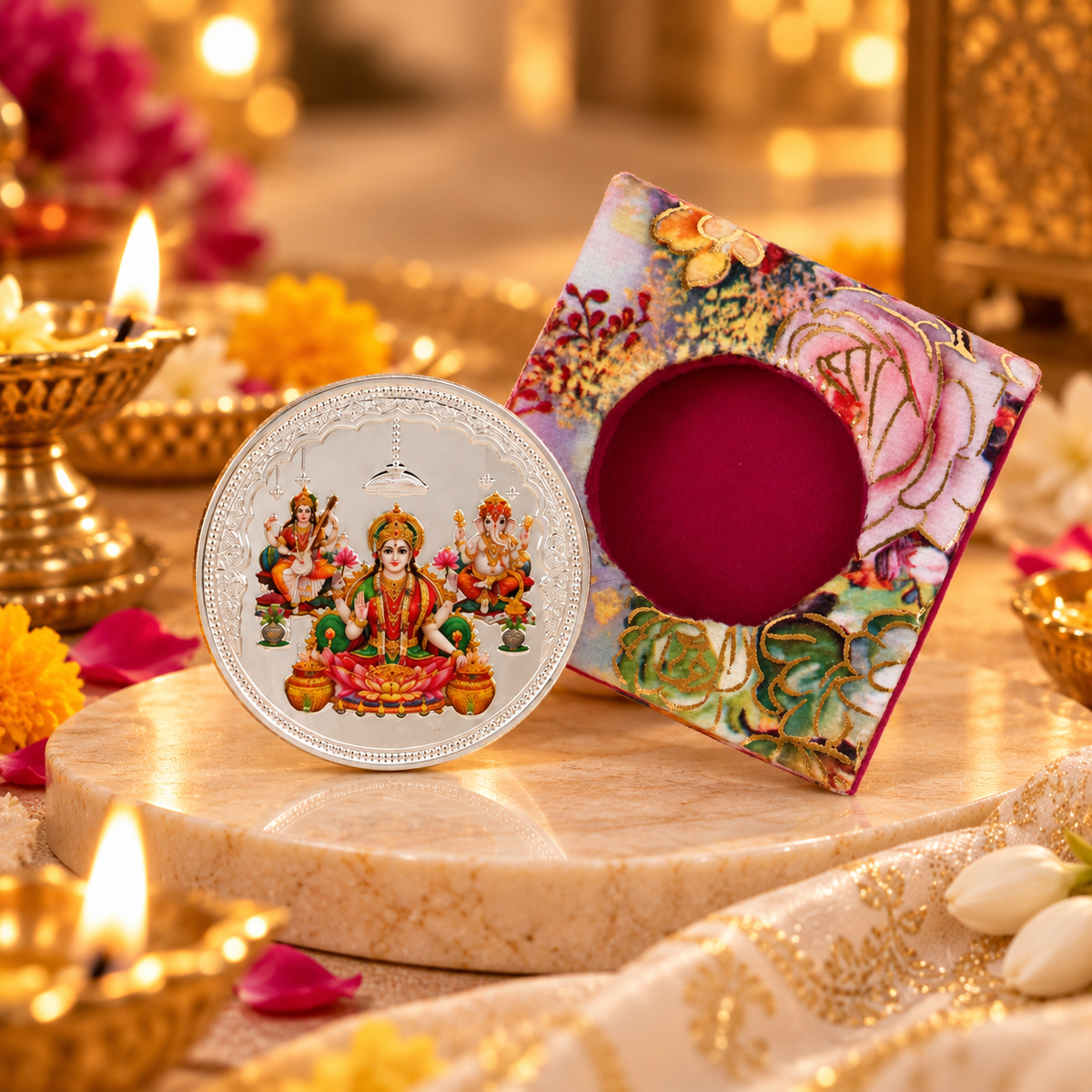 Lakshmi Ganesh Saraswati Blessings 20Gm Silver Coin