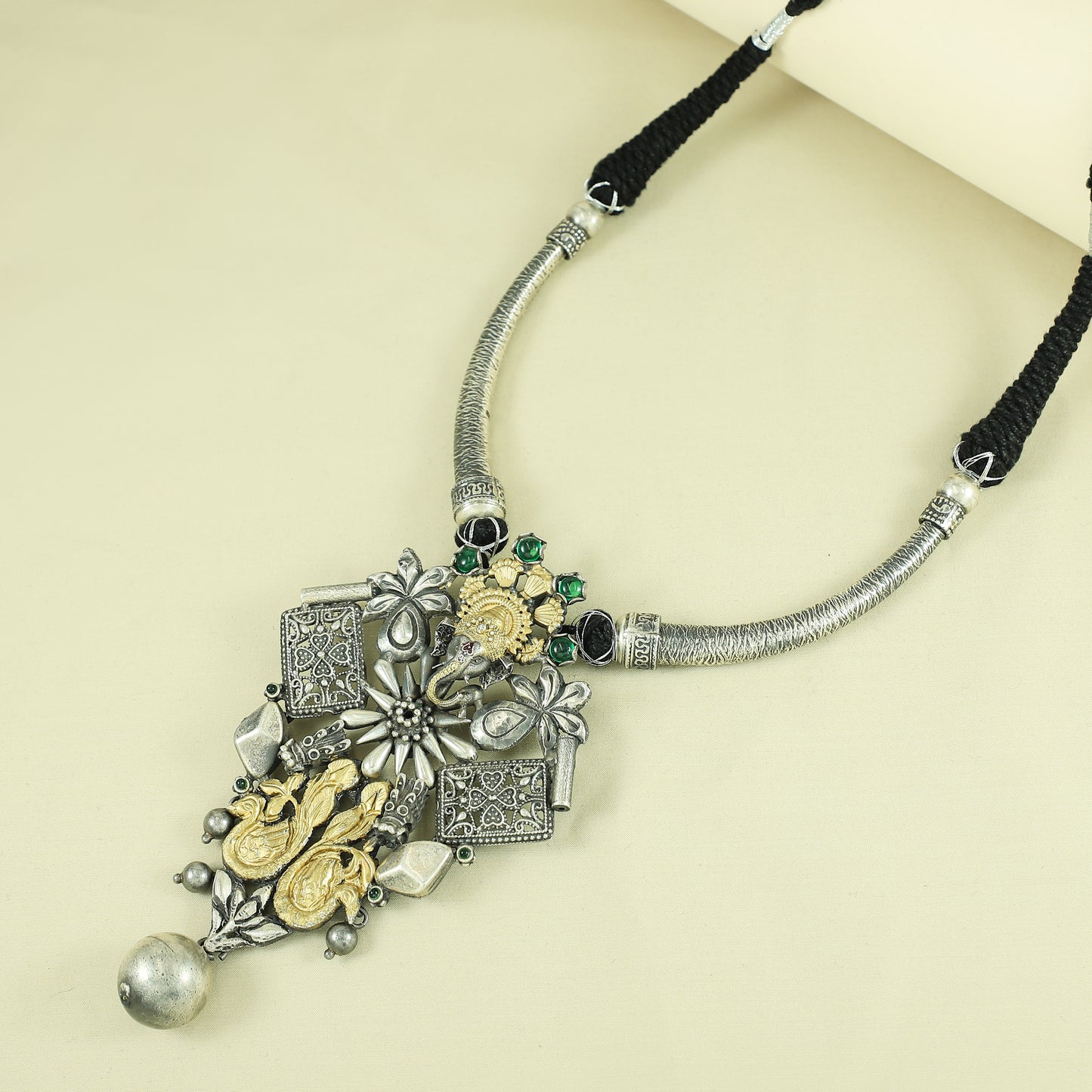 Raina Deity Motif With Dual Tone Silver Necklace