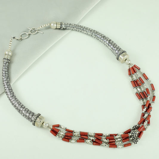 Beaded Tribal Silver Hasli-Necklace