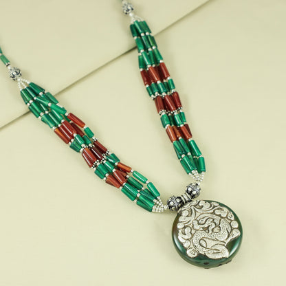 Multicolour Beaded Tribal Silver Necklace