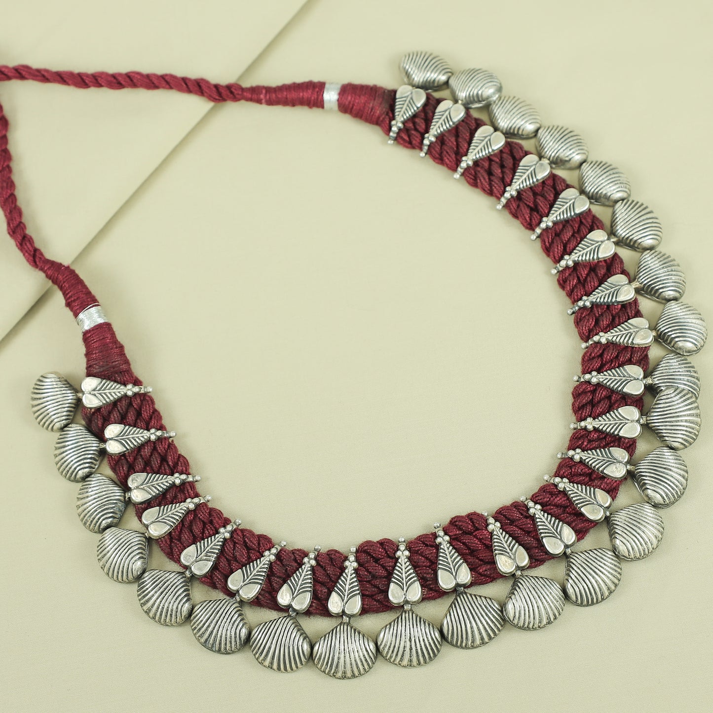 Ipshita Red Thread Tribal Silver Necklace