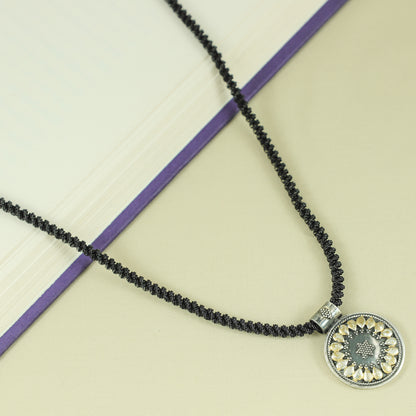 Alyna Black Thread Dual Tone Silver Necklace