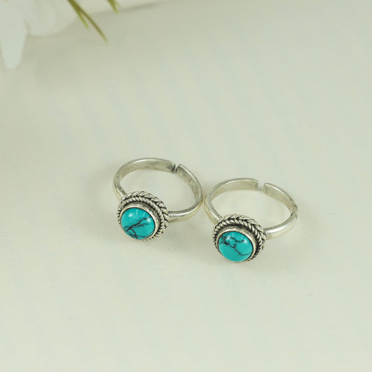 Turquoise Adjustable Silver Toe Rings