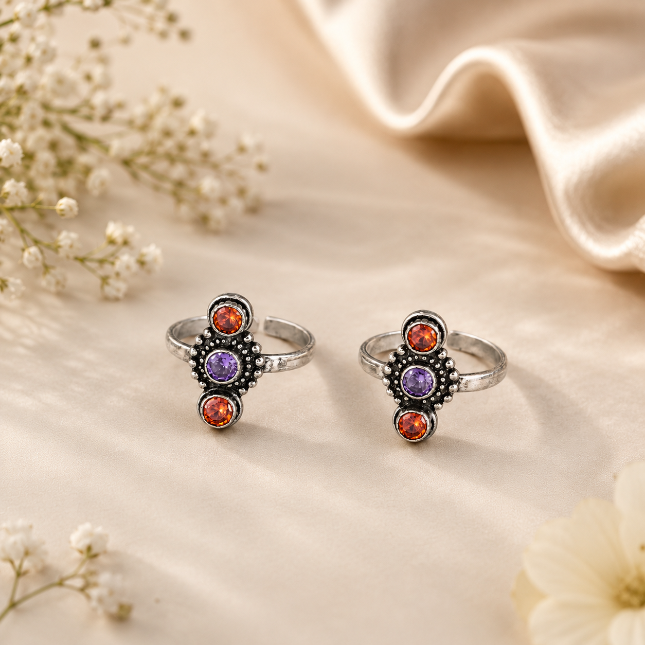 Aanvi Colorful Traditional Chic Silver Toe Rings