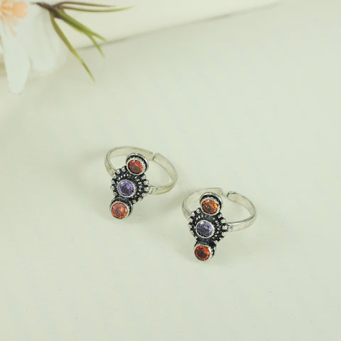 Aanvi Colorful Traditional Chic Silver Toe Rings