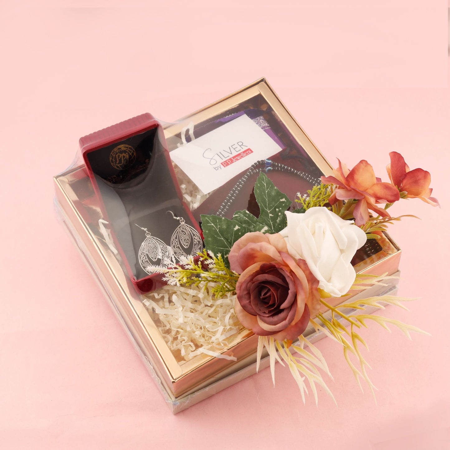 Sparkle & sweetness hamper Silver Earrings, anklet ,and chocolates