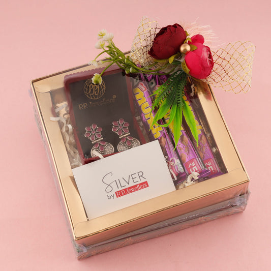 Charming Moments Hamper Silver Earrings, chocolates